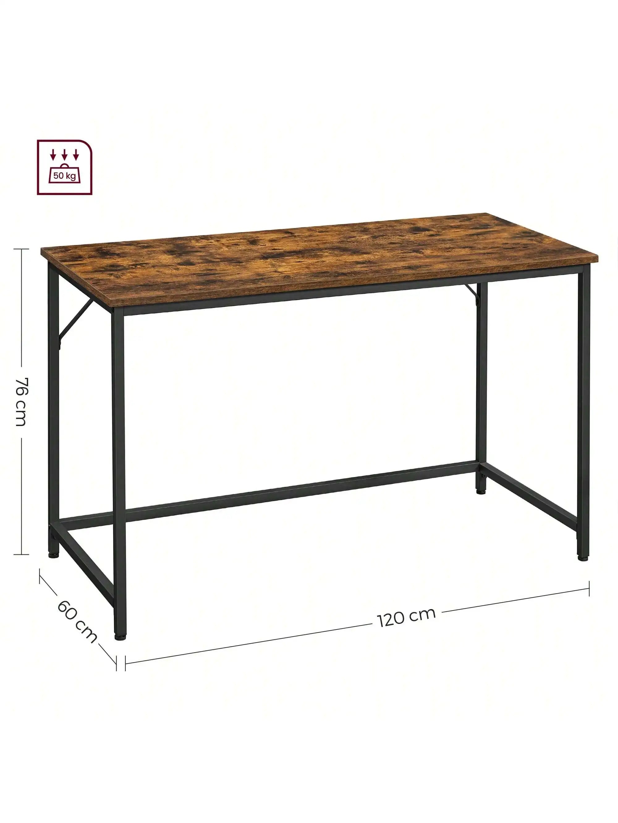 VASAGLE Small Computer Desk: 60x120x76 cm. For Home Office, Study, Bedroom. Industrial Style, Metal Frame. Rustic Brown & Black.