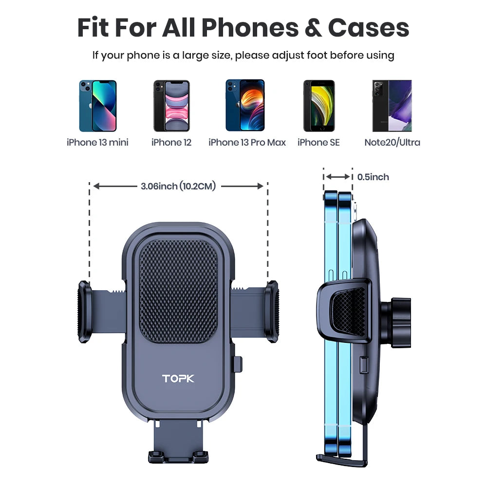 TOPK Car Phone Holder Mount for Cell Phones Upgraded Metal Hook Design,Hands-Free Holder for All Phones,Adjustable & Secure Fit