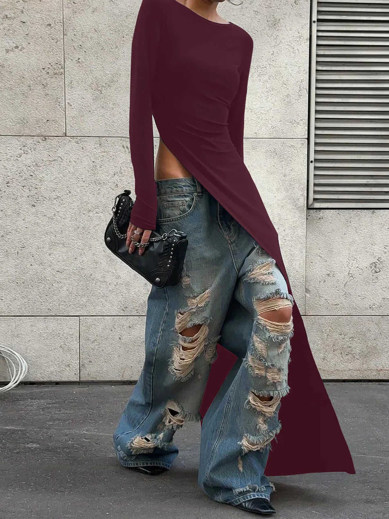 Dulzura Long Sleeves Side High Slit Maxi Dress Solid Sexy Long Dress Women’S Party Club Streetwear Autumn Winter Outfit
