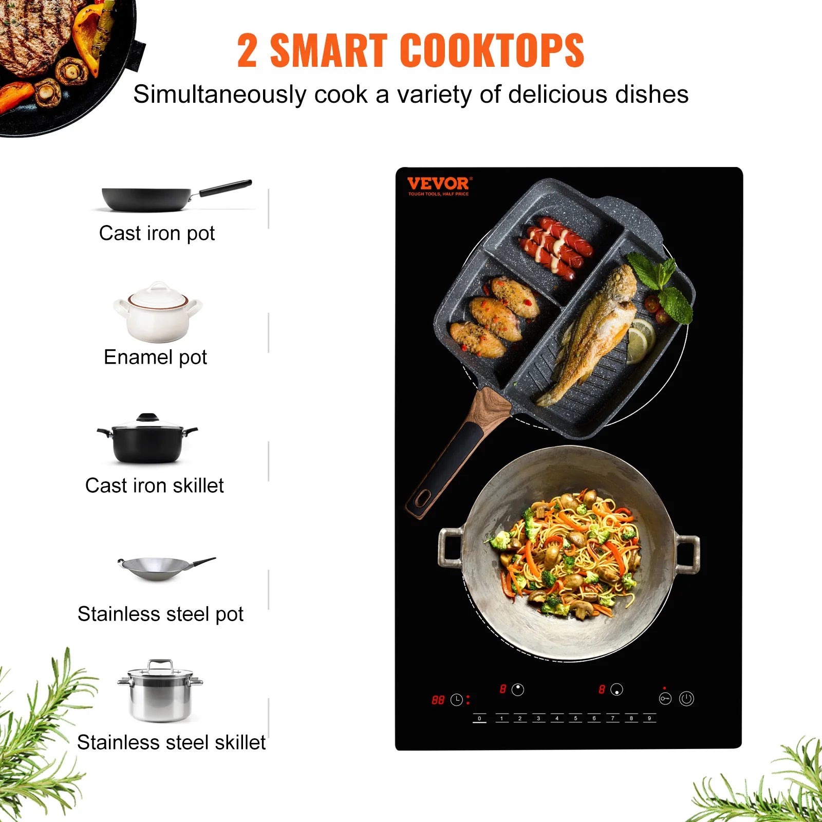 SucceBuy 2 Burners Electric Induction Cooktop Stove Hob Built-in Burner Cooker Sensor Touch Control Magnetic Cooker Hot Plate