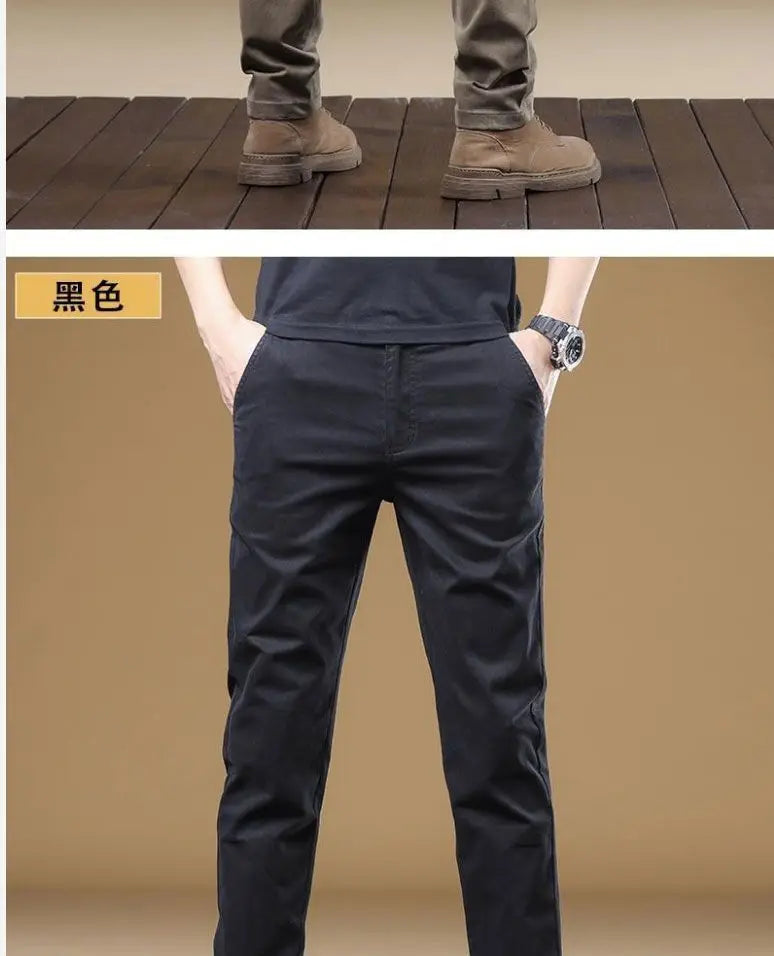 2026 Summer Thin Cotton Men's Casual Pants Trendy Versatile Elastic Light Business Trousers Work Formal Slim Straight Pants