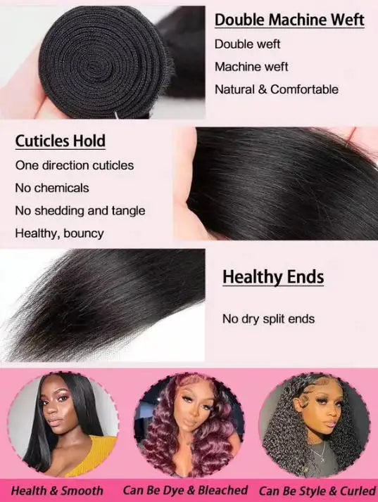 40 42 Inch Long Straight Human Hair Bundles Natural Brazilian Virgin Hair 1/3/4 Bundles Hair Extensions Double Weft Wet And Wavy