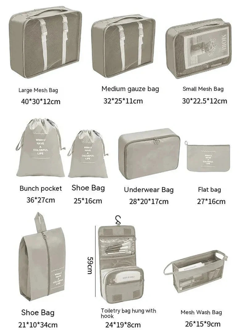 7/10 Pcs Set Travel Organizer Storage Bags Suitcase Packing Cubes Cases Portable Wardrobe Luggage Clothes Shoe Pouch Fold