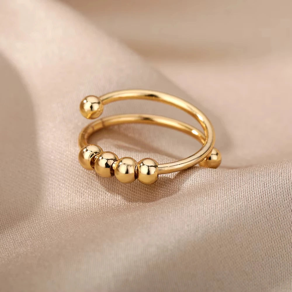 Fashion Chain Hollow Out Rings For Women Gold Color Stainless Steel Zircon Cross Open Ring Trendy Wedding Aesthetic Jewerly Gift