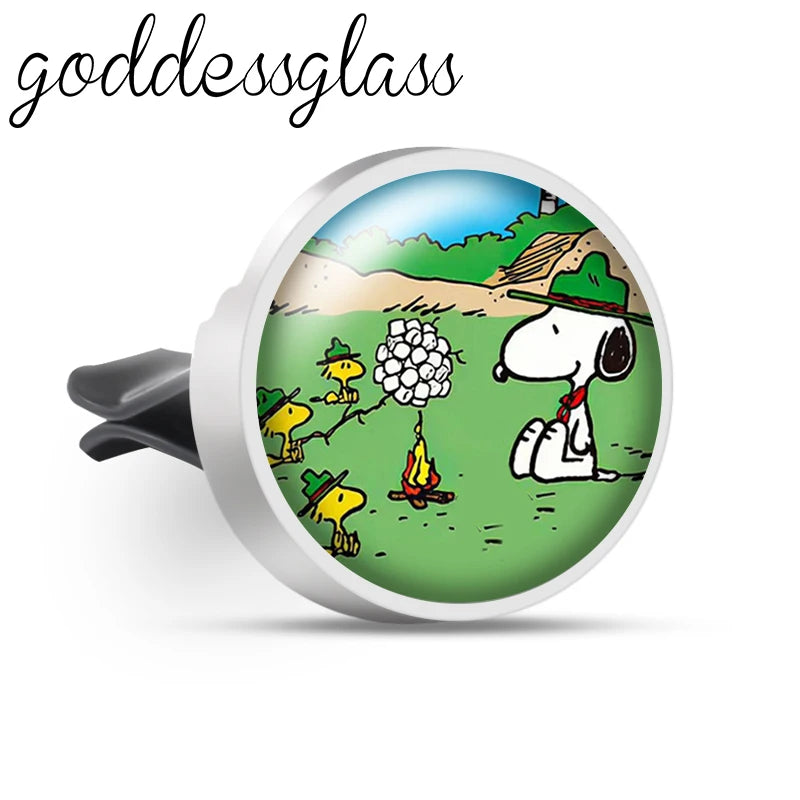 Snoopy on the Road 66 Walking Anime Photo Aromatherapy Car Decoration Clip Perfume Locket Fittings Oil Scent Gift keychain