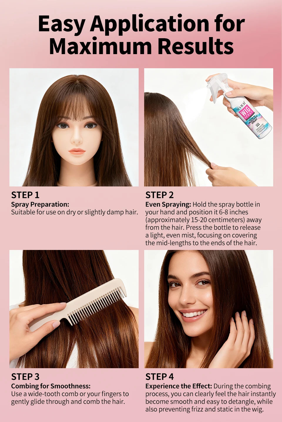 Wig Spray 100ml Moisturizer Care Spray for Wig Keratin Soft Smooth Frizz Damaged Repair Hair Mask Leave-in Conditioner Hair Care