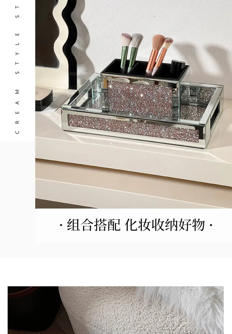 Luxury-inspired desktop skincare organizer, vanity perfume tray, and key holder