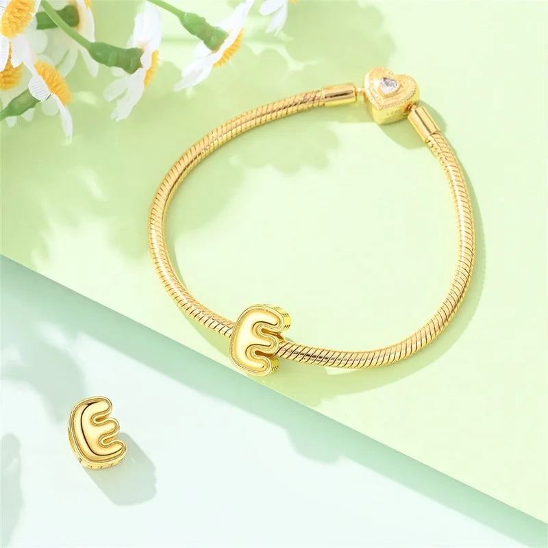 New Hot Sales 925 Sterling Silver 26 Golden Letters Charms Bead Fit Original Bracelet DIY Women Birthday Jewelry Gifts