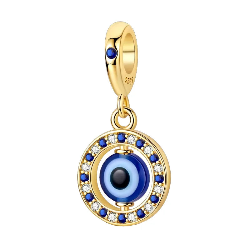Hot Sales 925 Sterling Silver Golden Series Charms Beads Cross Devil's Eye Bow Charms Pendant Fit Original Bracelet DIY Jewelry