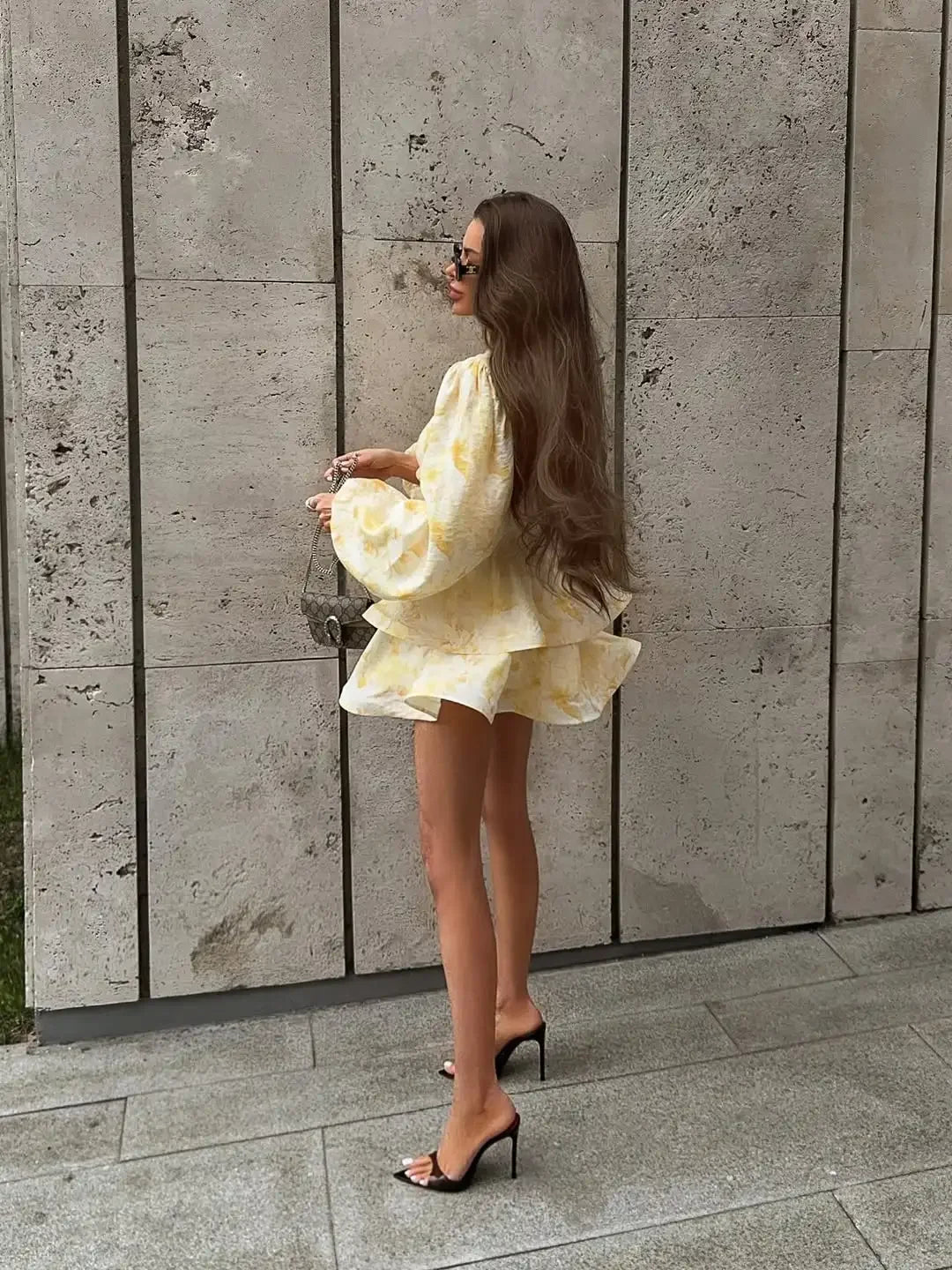 Women Floral Print Mini Dress V-neck Balloon Sleeve Keyhole Detail Tiered Ruffle Hem Dresses 2026 New Summer Holiday Party Gowns