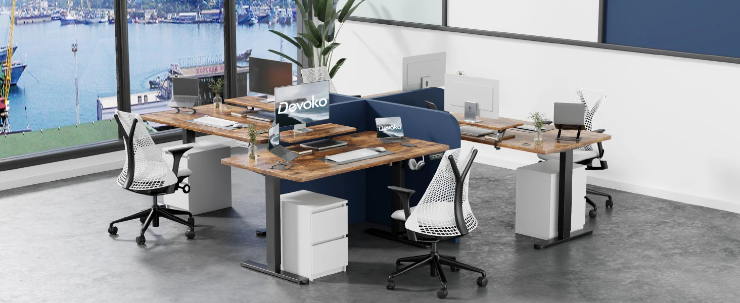 Devoko Height Adjustable desk Electric 140 × 60cm with Monitor Stand Ergonomic Seat Standing Desk (White)