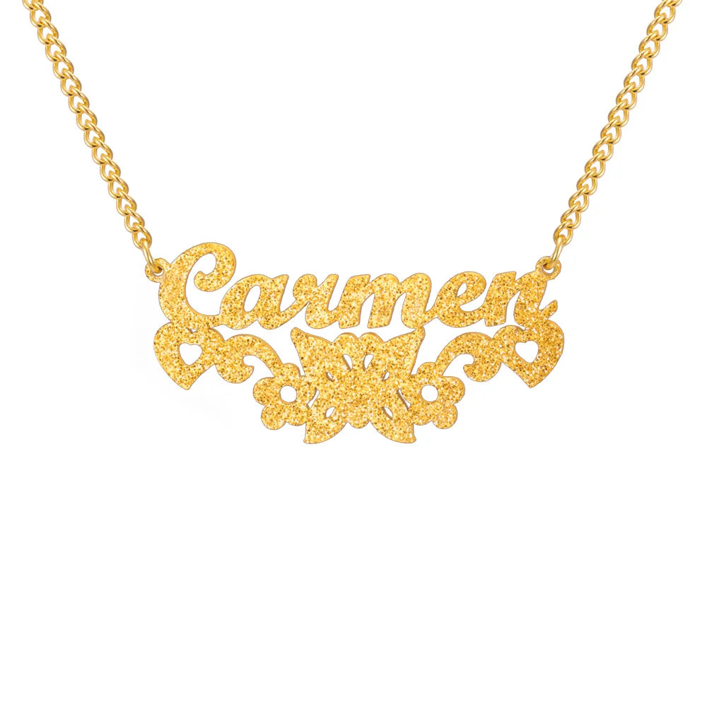 My Shape Custom Name Sparkling Necklaces Stainless Steel Customized Bling Frosted Pendants Personalized Name Chain Jewelry Gifts