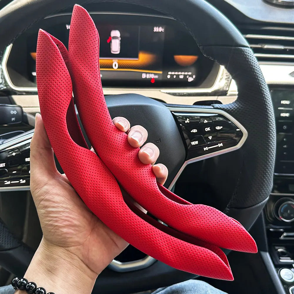 Universal D-shaped Round Car Steering Wheel Cover Ventilation hole Leather Absorb sweat Anti-slip Decoration Accessories 15inch