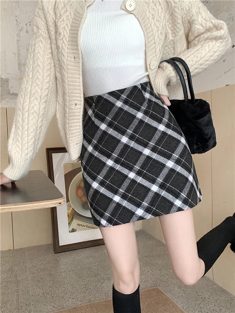 ITOOLIN Womem Vintage Plaid Tweed A-line Skirt Casual High Waist Mini Skirt Women Preppy Style Bodycon Skirts Spring Summer 2026