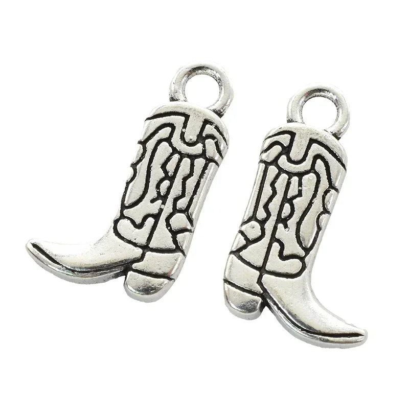 11pcs Mixed Antique Silver Western Cowboy Charms Alloy Boot Gun Hat Pendants For DIY Bracelet Earrings Necklace Jewelry Making