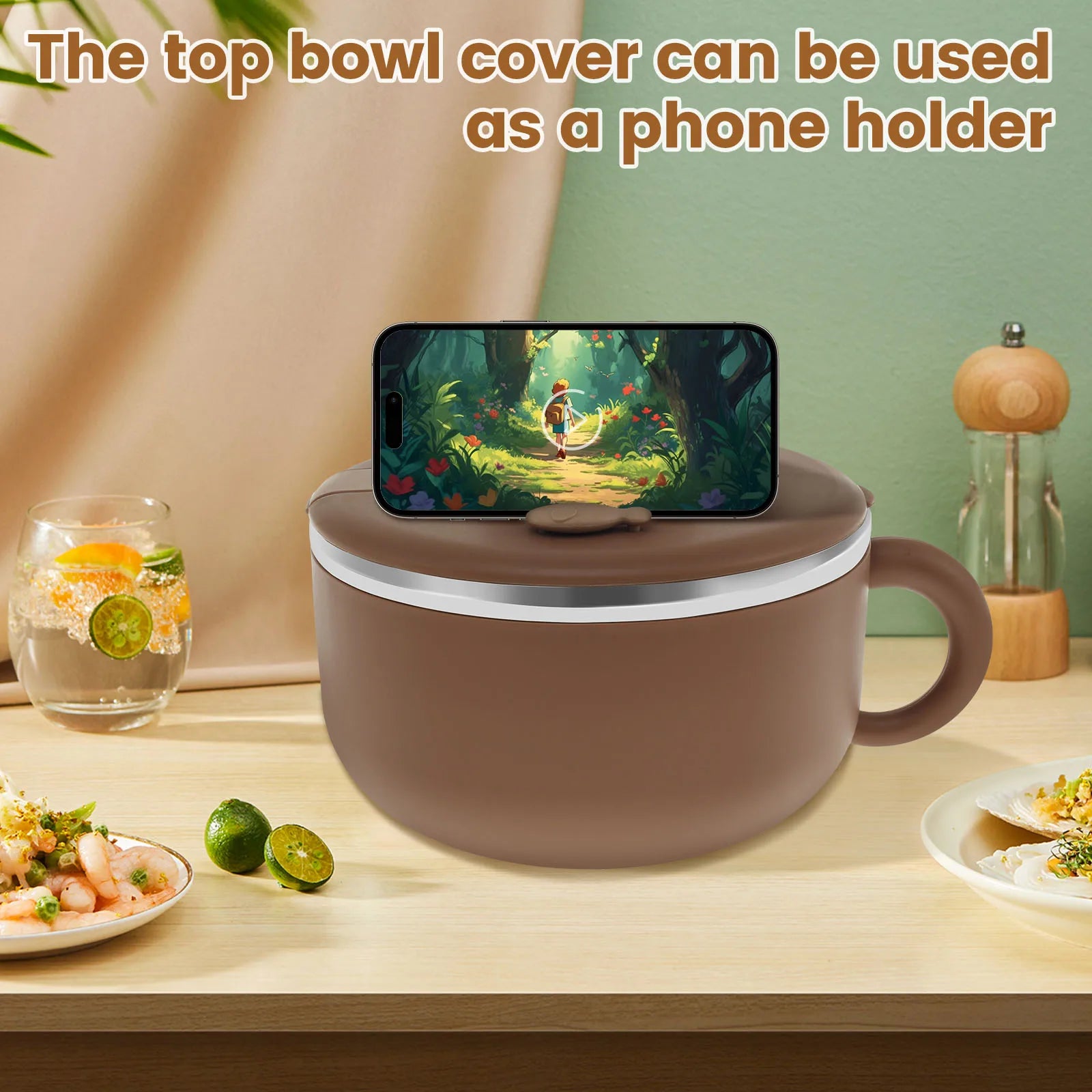 1200ml Ramen Bowl Insulated Bowls Stainless Steel Ramen Bowls With Lid Fruit Salad Rice Soup Bowl Students Large Lunch Box