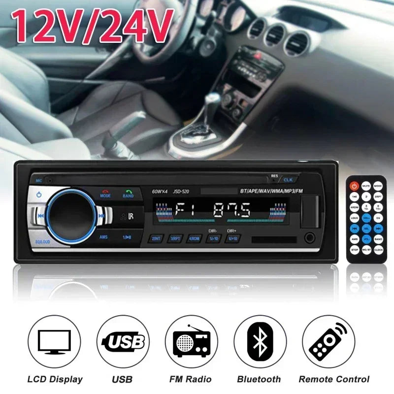 Car MP3 Player Stereo 12/24V 60W Bluetooth Audio Radio Car Truck Usb Bluetooth Handsfree Call Car USB Card Insert MP3 Radio Kit