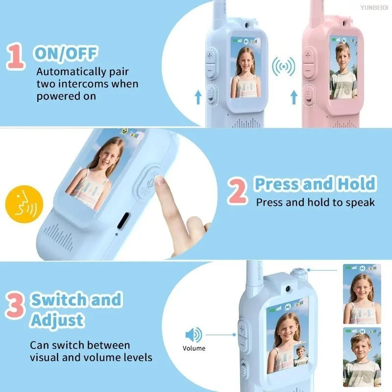 2PCS Kids Video Walkie Talkies USB Charging Indoor and Outdoor High Definition Intercom Children's Toys Birthday Gifts Ages 3-12