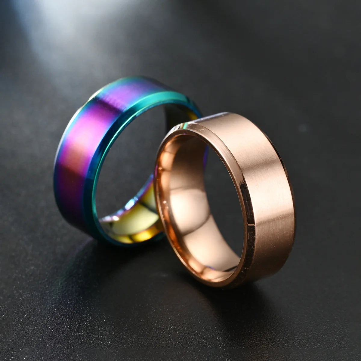 8MM Classic Stainless Steel Ring For Men Women 7 Color Double Inclined Plane Matte Wedding Band Couples Rings Fashion Jewelry