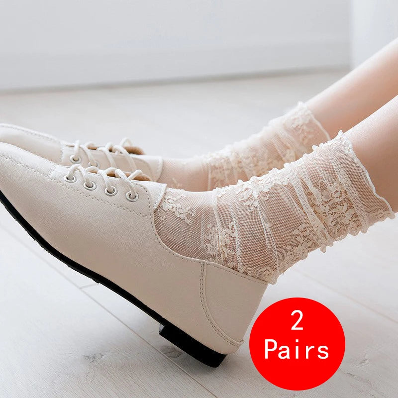1/2 Pairs Thin Socks Women Summer Ultra Breathable Transparent Lace Socks Lolita Soft Sexy White Ins Mid Socks Fishnet Woman