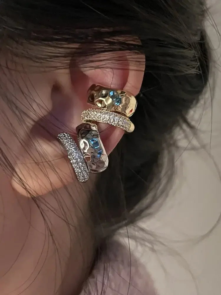 New Fashion Zircon Double-layer Ear Cuff No Piercing Earring 2023 Trendy Punk Unique Metal Geometric Ear Clip for Women Jewelry