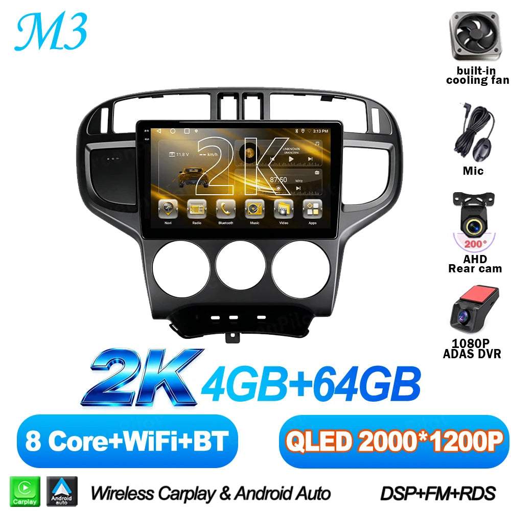 Android 16 For Hyundai Matrix 2001-2010 Car Radio Stereo Head Unit Multimedia Video Player GPS Navigation 2K QLED 9 Inch 5G RDS