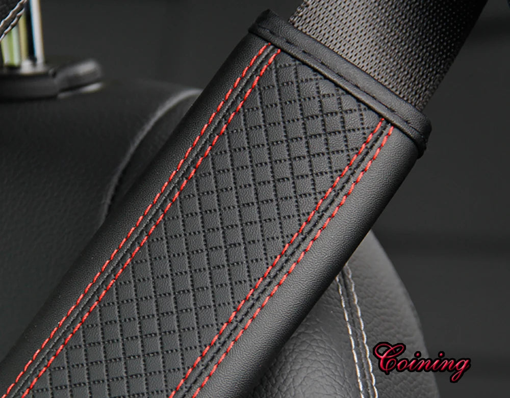 1PCS PU Leather Embossed Car Seat Belt Shoulder Cover Decompression Comfort Car Accessories Safety Belt Protective Cover