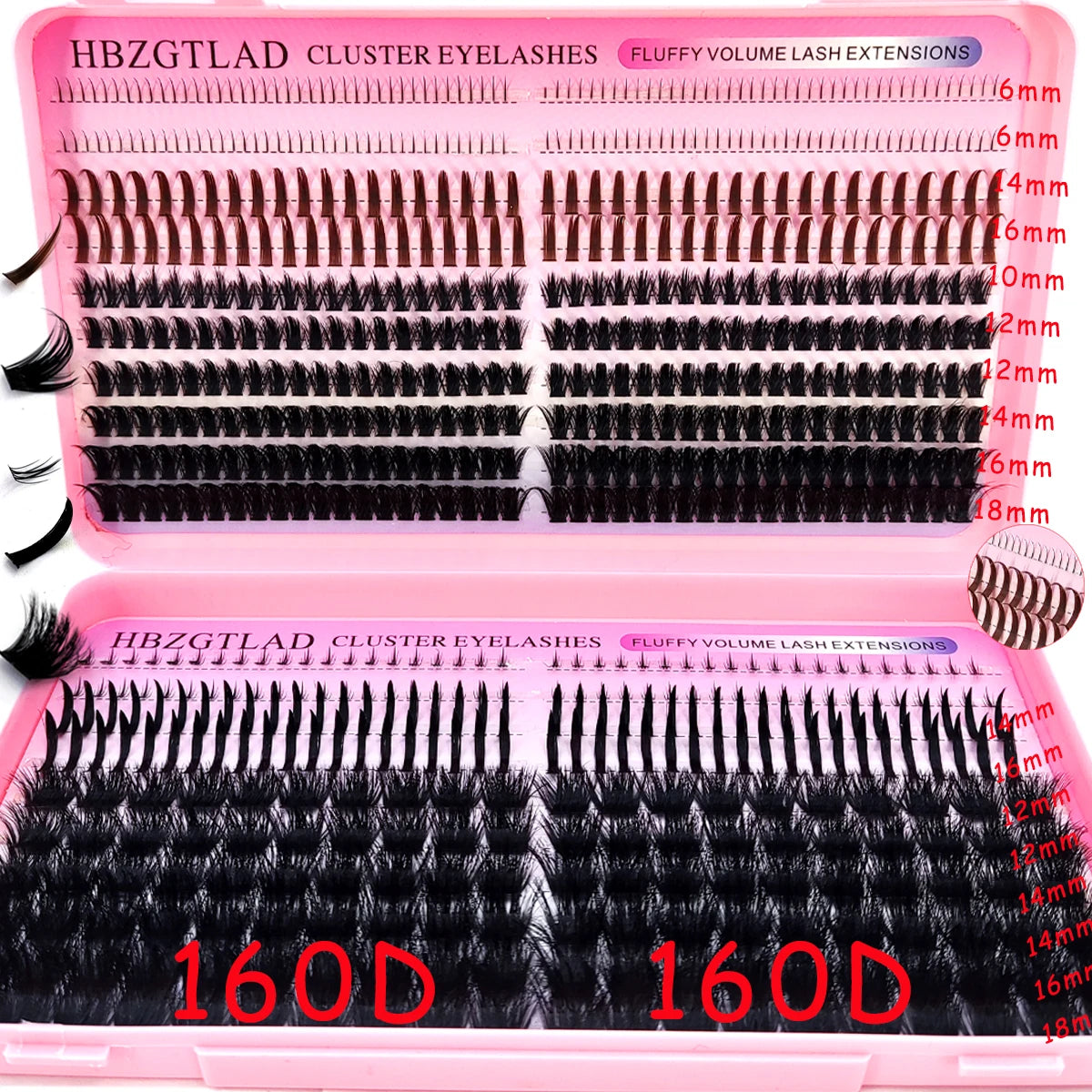 HBZGTLAD Black and Brown Eyelash Clusters 60D-160D Bottom+Spike Clusters Cute Manga Flash Clusters Extended Edition with Spike E