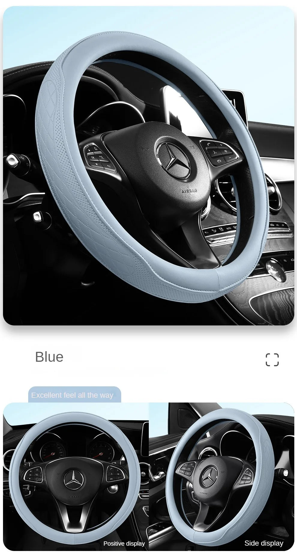 Napa Leather Perforated Patchwork Car Steering Wheel Cover, Non-slip, Breathable, Fits 14.5–15 Inch Steering Wheel Cover