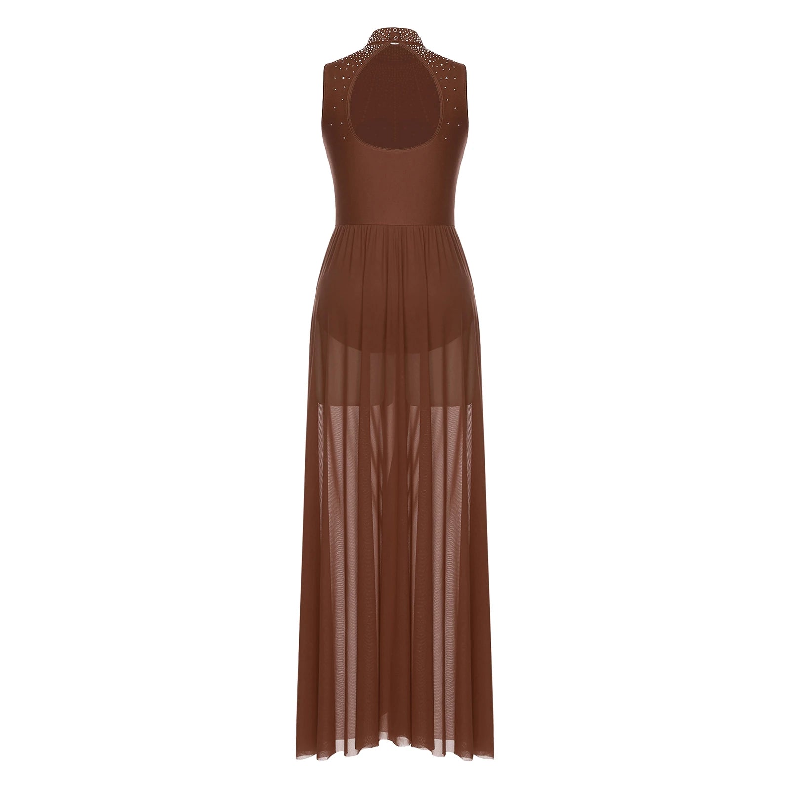 Womens Ballet Lyrical Dance Dress Cutout Back Full Length Overlay Leotard Costume Latin Rumba Tango Maxi Dress Long Dancewear