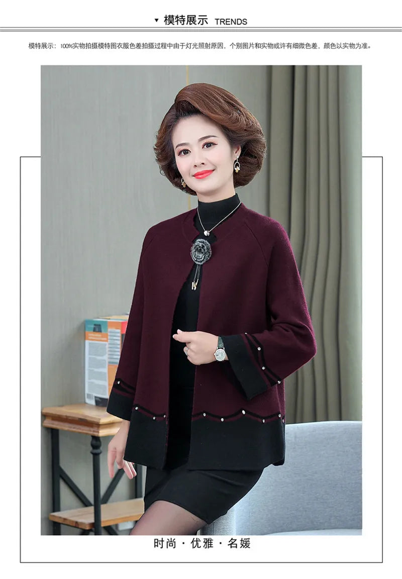 2023 New Spring Autumn Mother Sweater Knitted Cardigan   Jacket Noble Elegant Womem Sweater Coat Middle Aged Female Knitwear Top