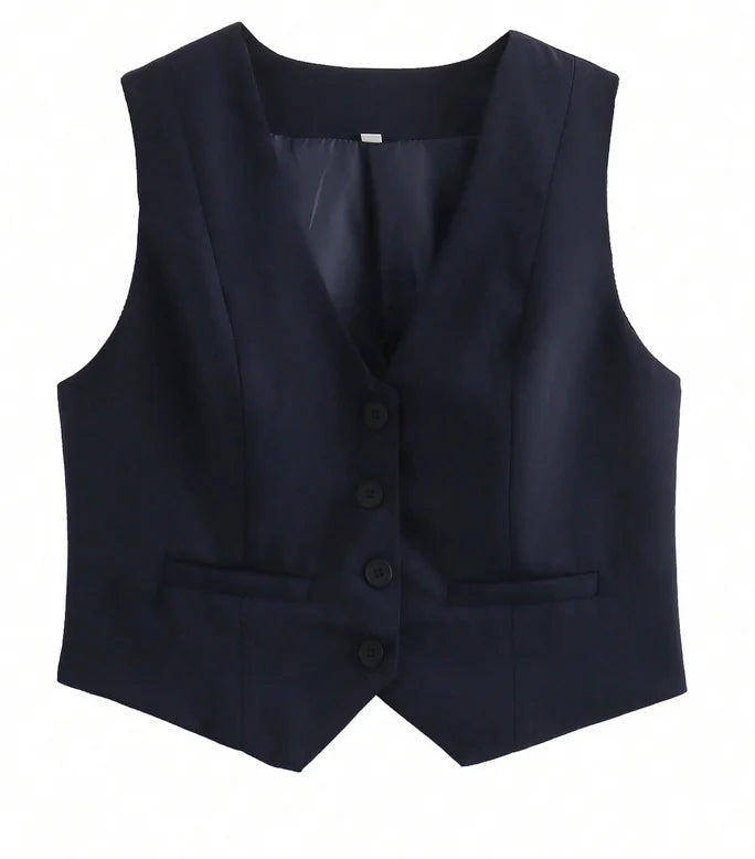 HH Women Fashion Solid Suit Vest Sleeveless Cropped Waistcoat Tops Vests Spring Summer Casual Office Lady Chic Tops