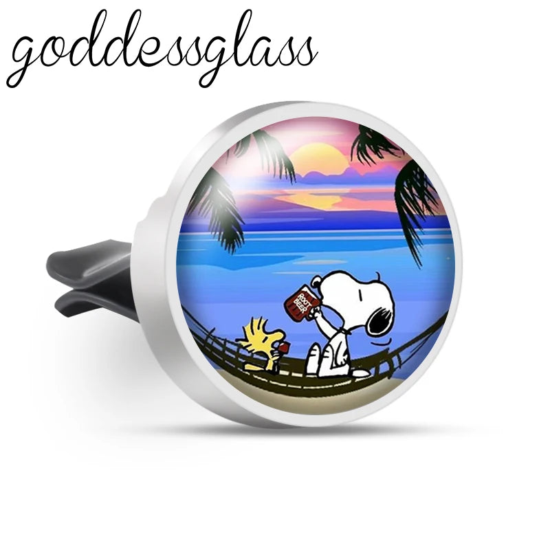 Snoopy on the Road 66 Walking Anime Photo Aromatherapy Car Decoration Clip Perfume Locket Fittings Oil Scent Gift keychain