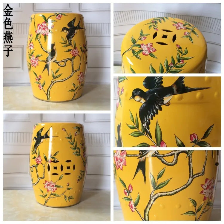 Shoe Changing Stool Flower Bird Ceramic Drum Stool Dressing Antique Drum Sitting Stool Living Room Furniture Luxury Dresser