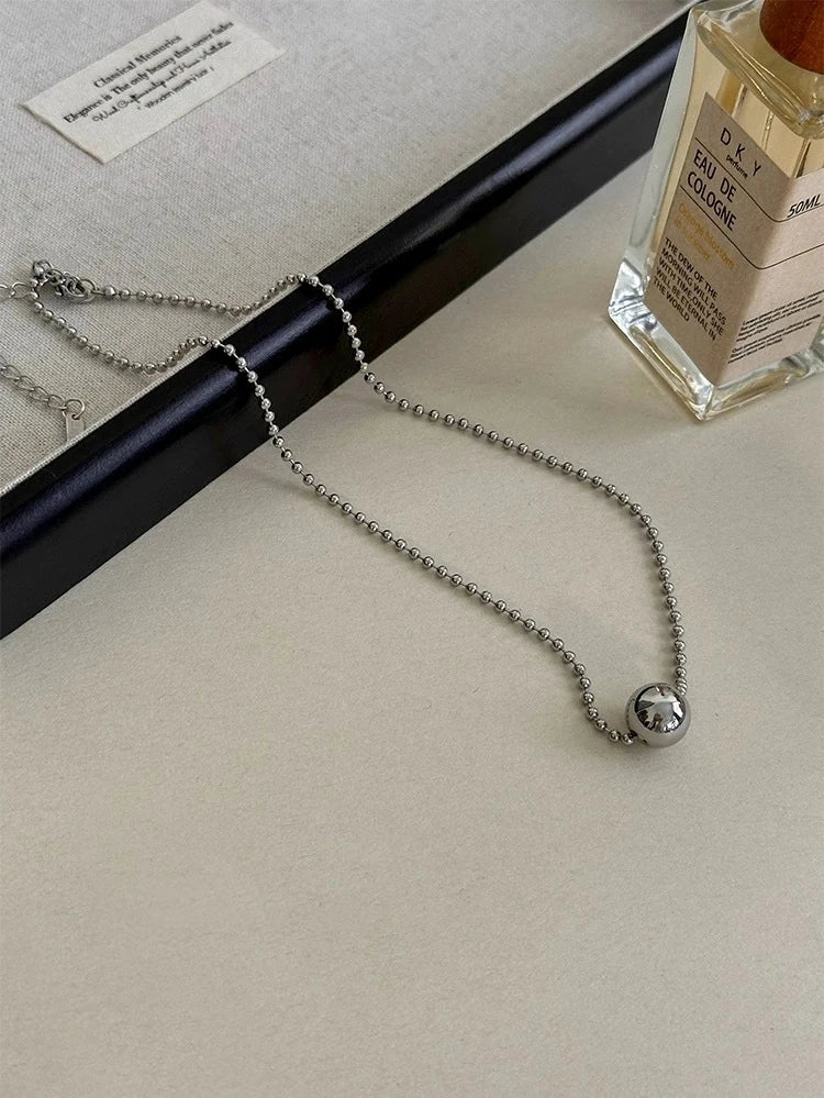 LATS Personality Stainless Steel Beaded Ball Pendant Necklace for Women Silver Color Double Layer Hip Hop Rock Chokers Jewelry