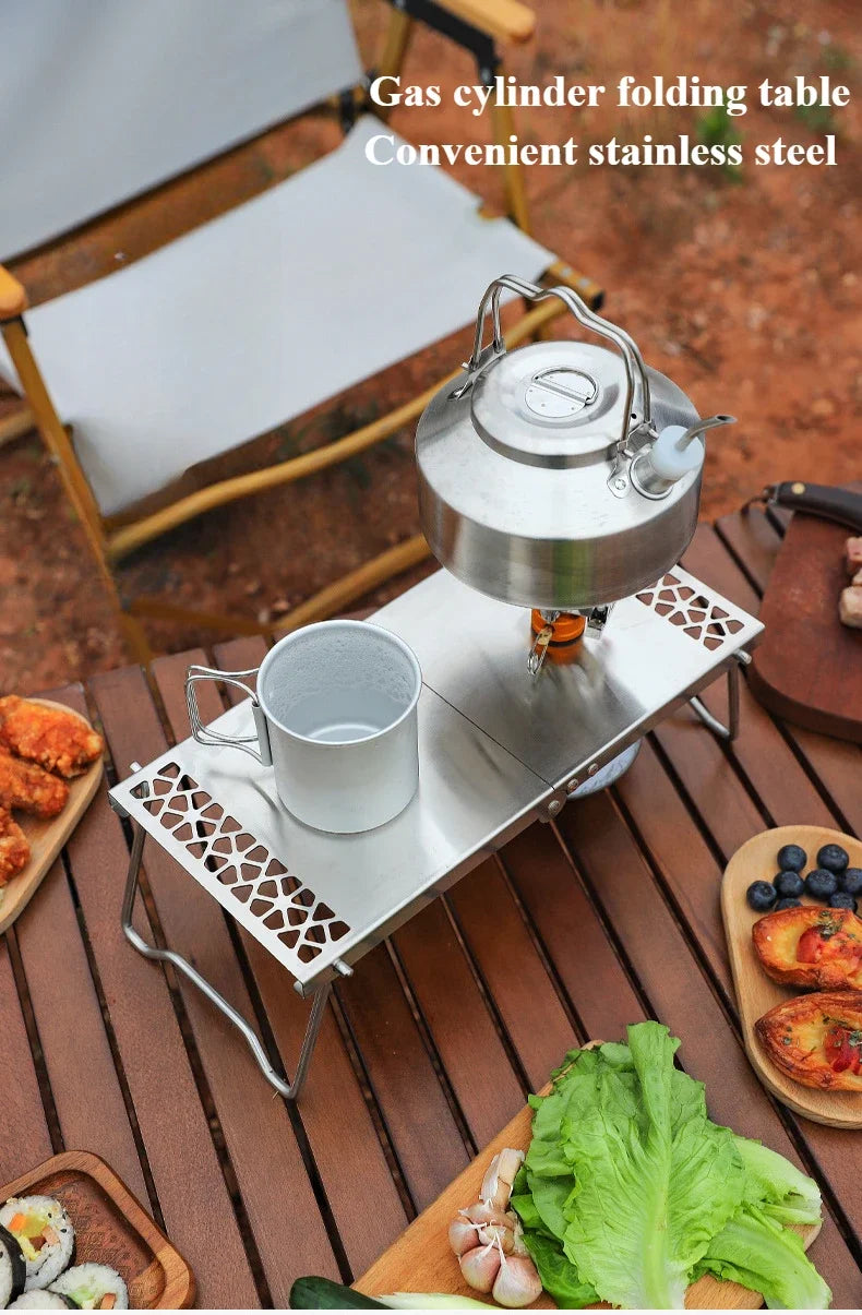 Outdoor Furnace Head Folding Table Camping Accessories Stainless Steel Portable Tea Table Multi Purpose Splicing Barbecue Table