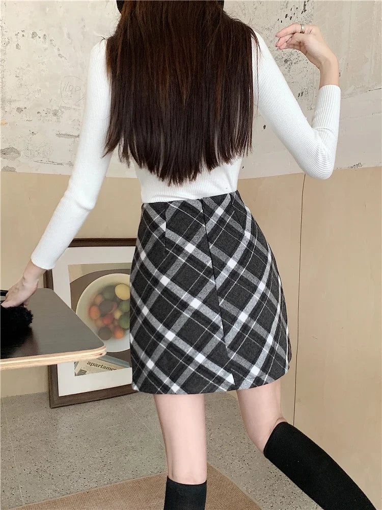 ITOOLIN Womem Vintage Plaid Tweed A-line Skirt Casual High Waist Mini Skirt Women Preppy Style Bodycon Skirts Spring Summer 2026