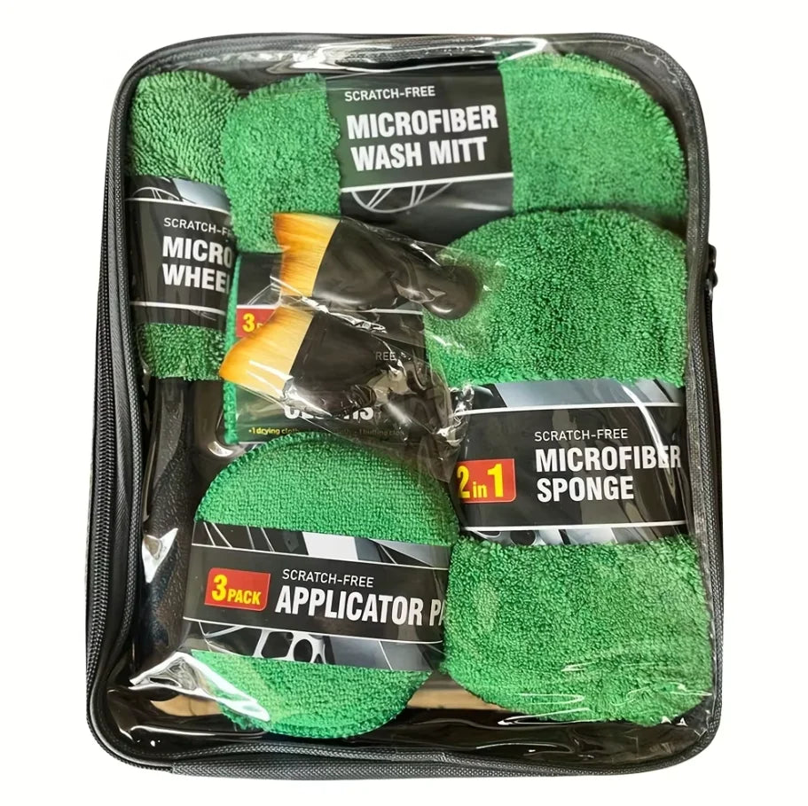11pcs Microfiber Car Cleaning Kit Tire Brush Scratch Removal Pads Detailing Sponges Interior Cleaning Essentials Cleaning Tools