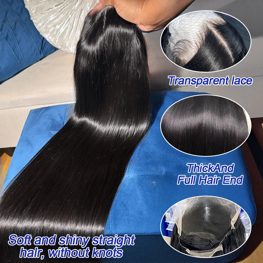 Smooth Silky Long Straight Glueless Full Lace Front Human Hair Wigs For Women Cambodian Raw Virgin 13x4 13x6 Hd Bone Straight Transparent Lace Front Wig Human Hair 40 42 Inch 300 Density Silky Straight HD Lace Frontal Wig Pre