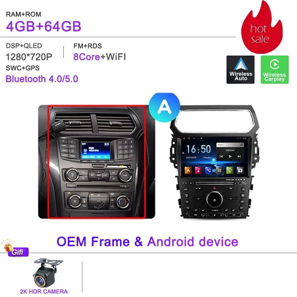 Auto Radio Android 16 For Ford Explorer 5 2011 -2019 Car Multimedia Player Navigation Stereo GPS No 2Din DVD Head Unit  Dash Cam