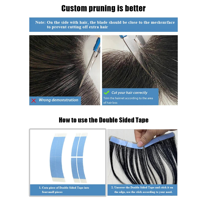 100% Human Hair Men PU V Loop Front Toupee Carefully Prune Natural Hairline Wigs Remy Hair Replacement Straight Hairpiece