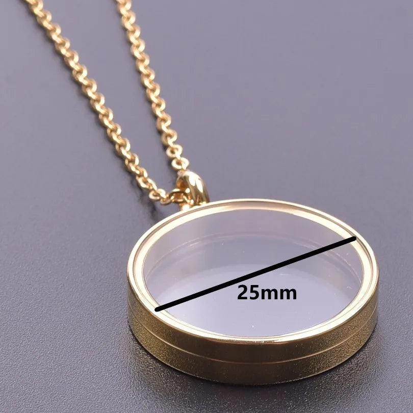 1Pc Inner Size 10-40mm Round Glass Memory Coin Holder Locket Pendant Necklaces Floating Living Relicario Collares Jewelry Bulk