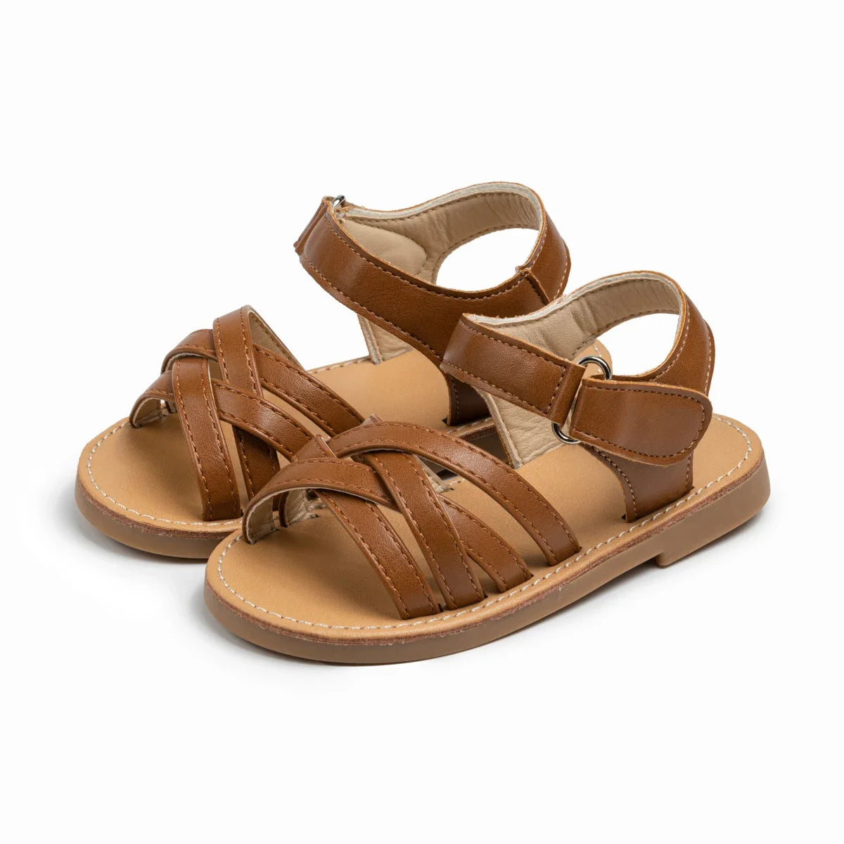 Girls Summer Sandals Kids Cross Strap Open Toe Shoes Toddler Non-slip Rubber Sole Casual Beach Princess Sandals