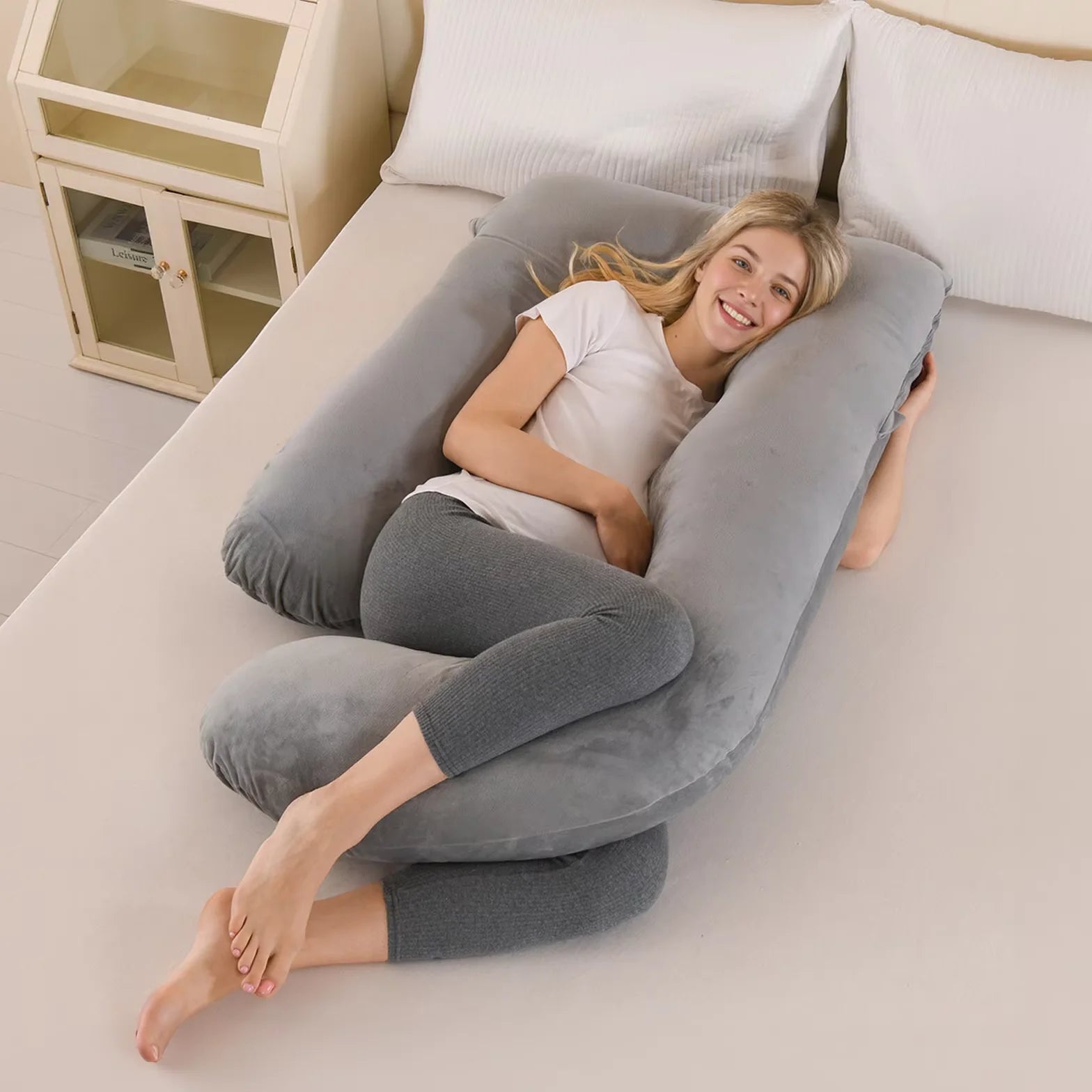 Detachable Maternity Pillow - G-Shaped Crystal Velvet Lumbar Support Cushion for Pregnant Side-Lying