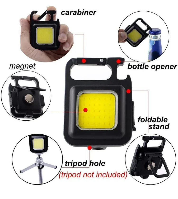 Super Bright 1500LM Work Light COB 500mah LED Flashlight Pocket Keychain USB Rechargeable Waterproof For Outdoor Camping