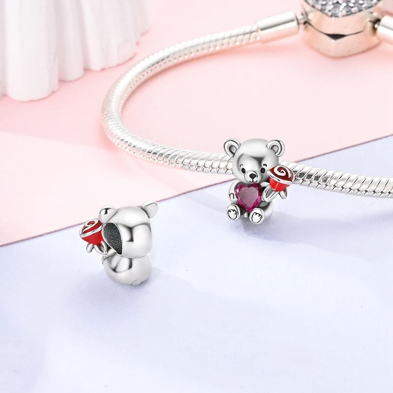 MULA Pink 925 Sterling Silver Charms Pendant Perfume Dreamcatcher Heart Love Beaded Fit Original Bracelet Women DIY Jewelry Gift