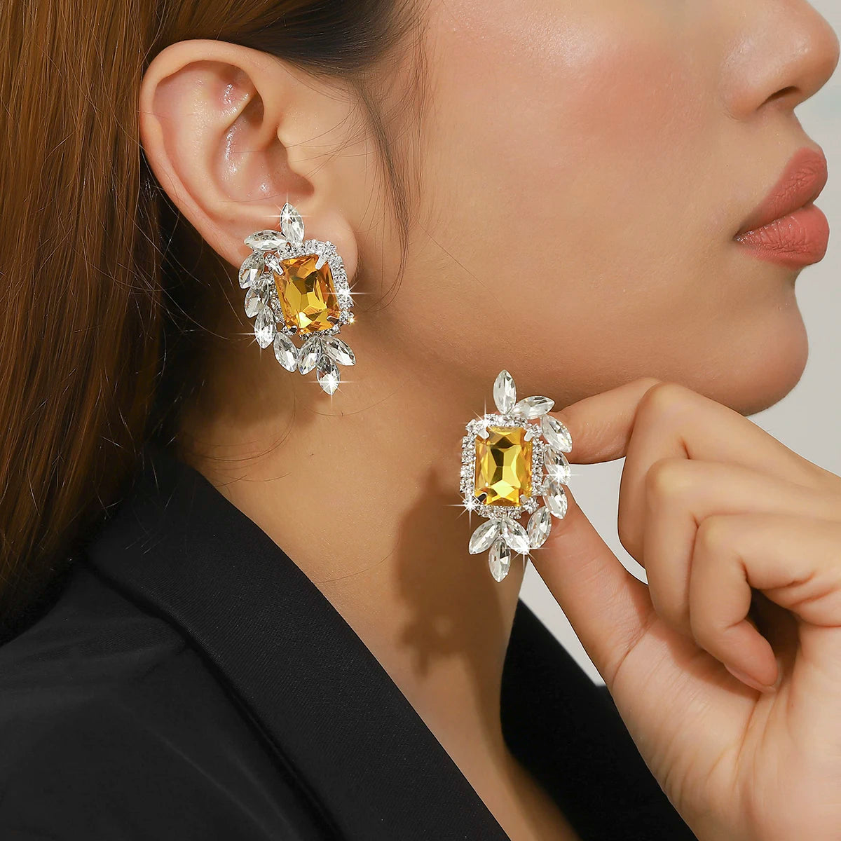 Women Fashion Shiny Rhinestone Big Drop Dangle Earrings Maxi Evening Dress Statement Earrings Accessories Wedding Bride Jewelry