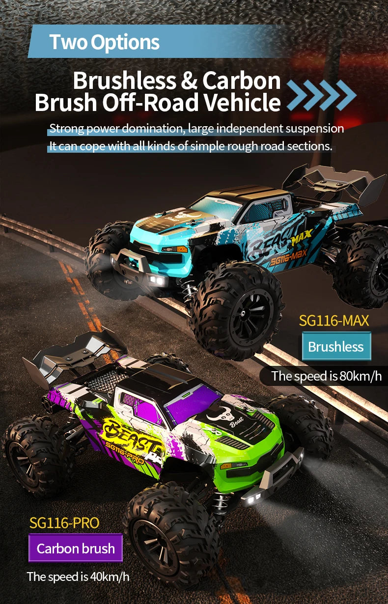 ZLL SG116 MAX 1:16 High Speed Drift Racing 80KM/H Brushless Motor 4WD SG116 Pro 40KM/H RC Car Off Road Car Toys For Kid Gift