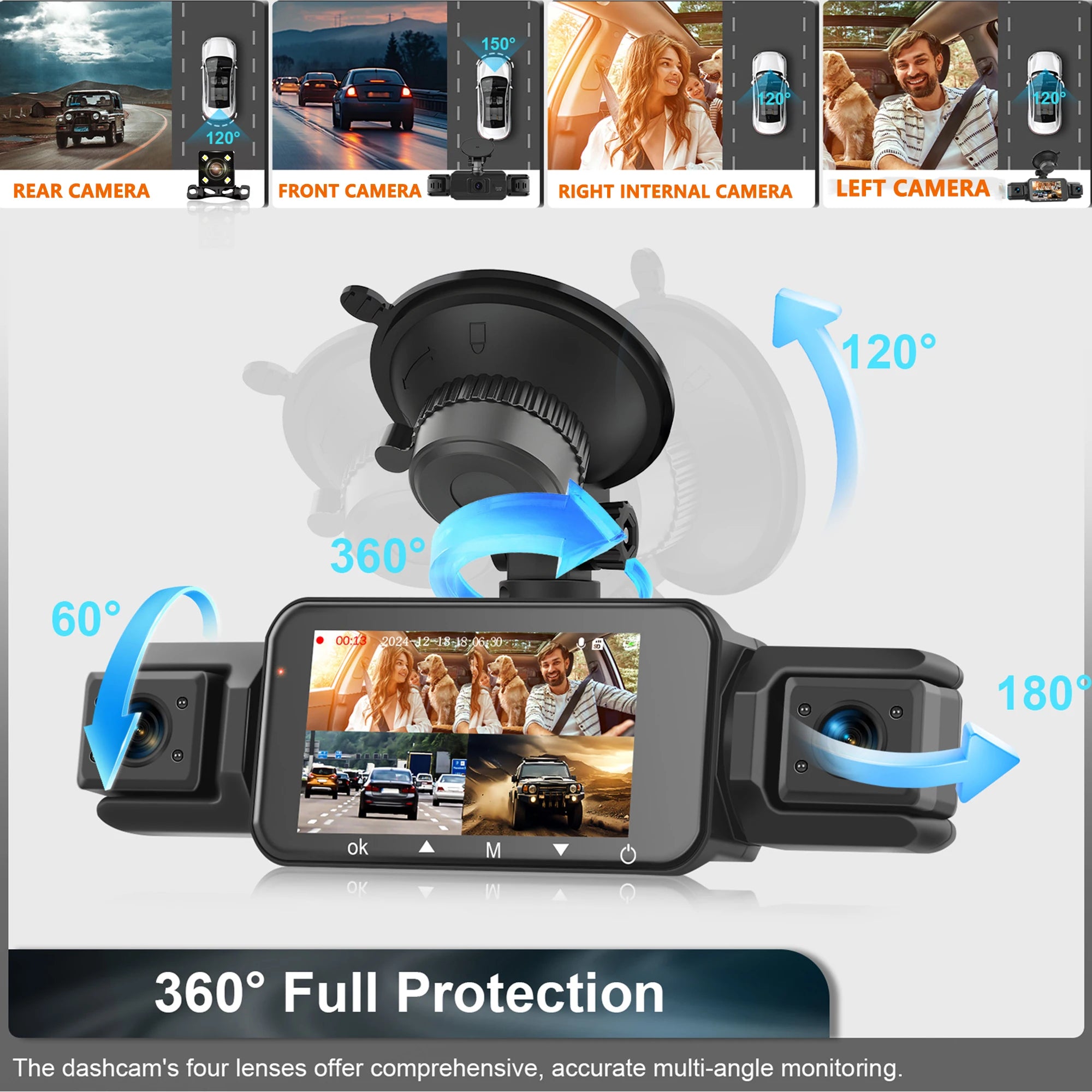 Dashcam for Cars 4 Channel Black Box WiFi Driving Camera FHD 1080P Night Vision Loop Recording Add Hardwire Kit Car Accessories