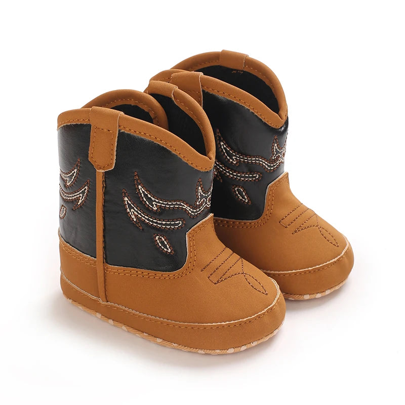 Western Cowboy Princess Baby Boots 0-18M Infant Pre-Walker Shoes Soft Sole Embroidered Footwear for Newborn Girls